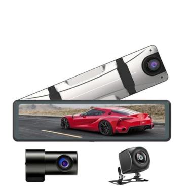 Imagem de Câmera veicular de 3 canais 2K para carros, espelho retrovisor de tela sensível ao toque de 30 cm, com aplicativo WiFi 1440P 1080P + 1080P, câmera frontal interna e traseira, gravador de vídeo de