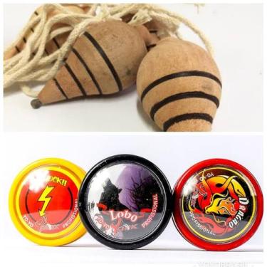 Imagem de Kit Brinquedos Yoyo York Profissional + Pião de Madeira + 5 cordas de 