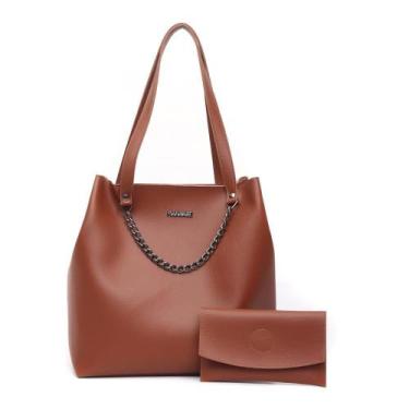 Imagem de Bolsa Feminina Tote Alça Fixa Corrente + Carteira Dia a Dia - Manaahe,