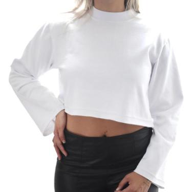 Imagem de Moletom Cropped Blusa Feminina Blusinha Manga Longa Look Casual Leve E