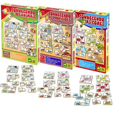 Imagem de Kit 3 Jogos Educativos Brinquedos Conhecendo Profissionais Cores e Ani