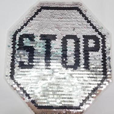 Imagem de Aplique termocolante Stop Prata-Vermelho Lantejoula Reversível Bordado