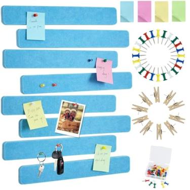 Imagem de Vuzvuv 8 peças de tiras de barra de cortiça azul celeste com 50 pinos e notas adesivas, tiras autoadesivas para quadro de avisos sem danos à parede, placa de feltro para colar notas, fotos, agendamentos escritórios casa