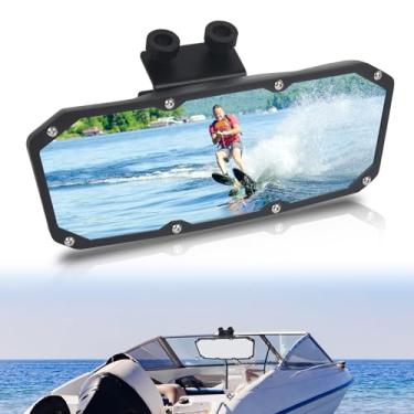 Imagem de Espelhos retrovisores de barco 11 x 28 cm, espelho marítimo universal, espelho de barco convexo grande angular para barcos de esqui, lancha, barco pontão, wakeboard, surf com molduras de para-brisa
