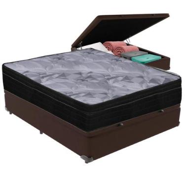 Imagem de Cama Box Baú Casal Marrom + Colchão Pampa Molas Ensacadas Ortobom