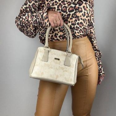 Imagem de Bolsa recuo em couro legítimo b.1075, Floral bege