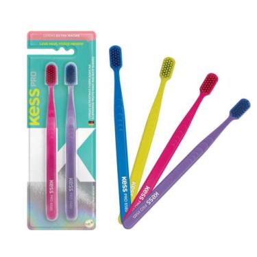 Imagem de 2 Escovas Dentais Pro Cerdas Extra Macias Coloridas Kess