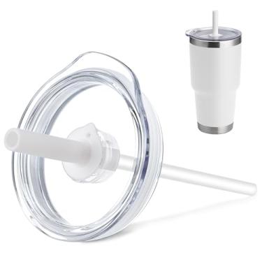 Imagem de Prurex Tampa de canudo de silicone de 850 g para Yeti Rambler, Old Style Rtic e mais, tampa de substituição para copo de 9,4 cm de diâmetro, tampa de copo com canudo (branca)