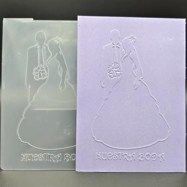 Imagem de Pasta de plástico em relevo tamanho A6 - Nosso casamento - Artesanato em papel Impressões texturizadas de plástico para fazer cartões de casamento Scrapbooking