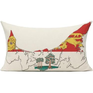 Imagem de HomeTow Capa de almofada lombar PEI com mapa da bandeira da Ilha do Príncipe Eduardo 30 x 50 cm Zíper invisível removível Cor: Ilha do Príncipe Eduardo