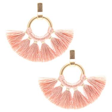 Imagem de MIRMARU Brincos femininos boêmios de fio de seda – Anel circular dourado de metal – Brincos curtos com franja e borla, Metal