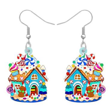 Imagem de LONYOO Brincos de casa de biscoito de gengibre de Natal de acrílico pendurados de anime para casa de doces joias presentes de Natal para mulheres e meninas, Acrílico, Sem pedra preciosa