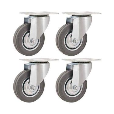 Imagem de Kit 4 un rodízio roda giratório borracha cinza 3" 76mm - VONDER