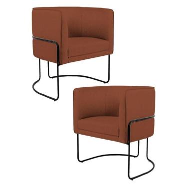 Imagem de Kit 2 Poltronas Base Aço Betina B-235 Linho Laranja