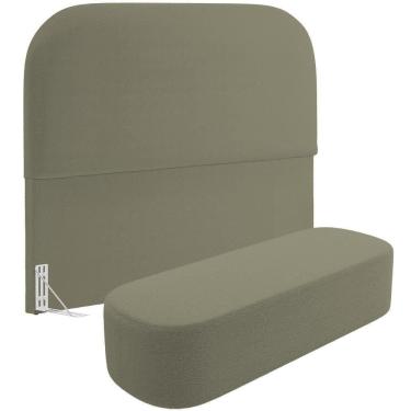 Imagem de Cabeceira Cama Box King 195cm Lanna Com Puff Recamier Doha W01 Bouclê Oliva - Lyam Decor