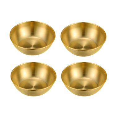 Imagem de WANGSHIQI Pratos de molho de aço inoxidável, pacote com 4 tigelas de mergulho, tigelas pequenas para acompanhamentos, aperitivo, molho, sushi. Reutilizáveis e laváveis na lava-louças (4, douradas)