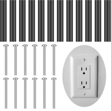 Imagem de Kit extensor de caixa de tomada elétrica com 24 peças de espaçadores elétricos inclui 12 peças de interruptor e parafuso de receptáculo, tubo reto redondo, 12 peças de parafusos longos para consertar