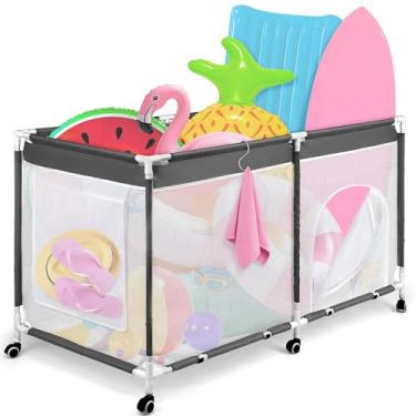 Imagem de Hahood Caixa De Armazenamento Para Piscina 295 Galões E 70 Polegadas, Suporte Macarrão, Boias, Bolas, Toalhas, Organizador Malha Extra Grande, Equipamentos Natação Ao Ar Livre O Verão, Cinza Escuro