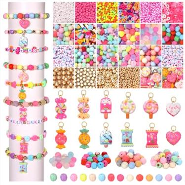 Imagem de Kit de miçangas de doces para fazer pulseiras, várias contas coloridas, letras de argila, contas douradas, pirulito, doce urso doce, sorvete, bolo, berloques para fazer pulseiras faça você mesmo