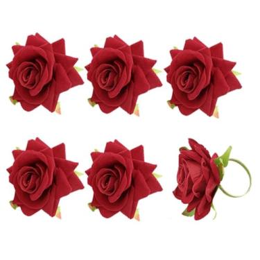 Imagem de Hdtyyln Conjunto De 6 Anéis Guardanapo Flores, Dia Dos Namorados, Porta-Rosas Vermelhas Para Guardanapos Pano, Fivelas Decoração Mesa Jantar E Festa Casamento