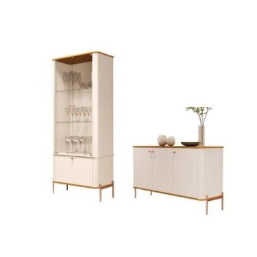 Imagem de Conjunto Buffet e Cristaleira Lirio Off White Nature Bronze - CASA H