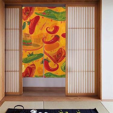 Imagem de Cortina japonesa com chapéu de cacto e pimenta malagueta Noren cortina divisória de banheiro tapeçaria de porta tratamento de janela para decoração de casa 86 x 142 cm