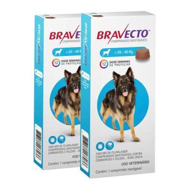 Imagem de Antipulgas E Carrapatos Bravecto 20 A 40 Kg 1000mg Kit Com 2 - MSD, An