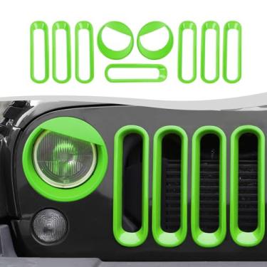 Imagem de SQQP Inserção De Grade + Acabamento Para Farol Estilo Angry Bird, Compatível Com Jeep Wrangler Jk Jku 2007-2018, Verde
