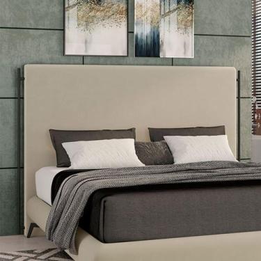 Imagem de Cabeceira Design para Cama de Casal Bezos Pés em Madeira Veludo Bege G