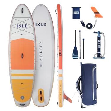 Imagem de ISLE Surf and SUP Prancha De Stand Up Paddle Inflável Pioneer 3.0, Inclui Leash Reto, Nadadeira Central Para Passeios, Mochila, Bomba Manual - Ideal Iniciantes 40X17X16 Pol Máx. 285 Lbs Coral/Sol