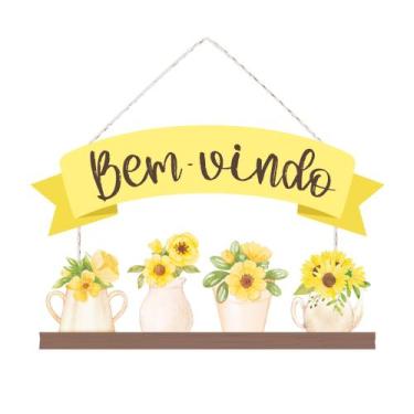 Imagem de Placa Decorativa Bem Vindo para Entrada Porta Parede com Flores - Esco