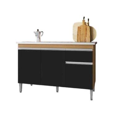 Imagem de Balcão de Pia 120 Cm Talita 3 Portas 1 Gaveta Amêndoa Preto - AJL MÓVE