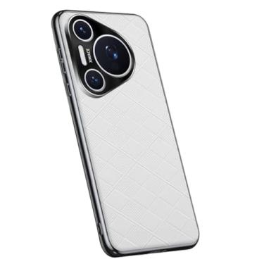 Imagem de HAO RIYLN Capa de couro para Huawei Pura 80 Ultra/80 Pro+/80 pro/80, à prova de choque, retrô, ultrafina, proteção para câmera, capa macia galvanizada, branca, 80 Pro