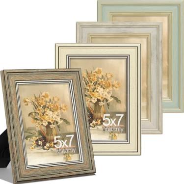 Imagem de Vittanly Conjunto de 4 porta-retratos 12 x 17 cm, moldura vintage para parede ou mesa, exibição de imagens 12 x 18 cm, decoração de casa de fazenda rústica, multicolorido