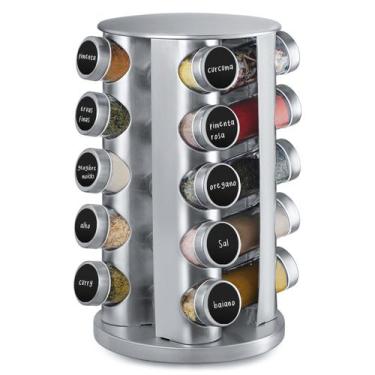 Imagem de Porta Temperos Inox Redondo Suporte Giratório 20 Potes de Vidros - Mm 