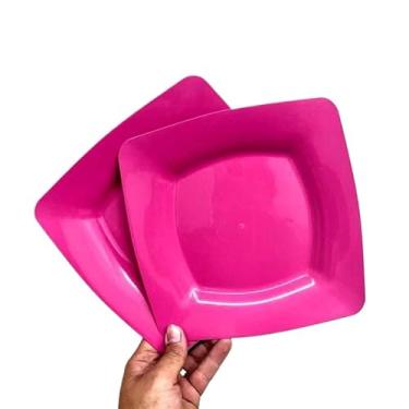 Imagem de Pratos Refeição Raso Quadrado Almoço/Jantar/Lanche(Rosa,10)