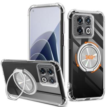 Imagem de Compatível com capa de telefone Oneplus 10 PRO 5G, suporte giratório de 360° [não amarelo] capa protetora transparente com 4 airbags cantos à prova de choque para Oneplus 1+ 10 Pro - transparente