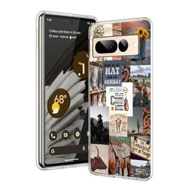 Imagem de Capa compatível com Google Pixel 7 Pro - Capa de TPU macio à prova de choque com estampa de caubói ocidental cowgirl country colagem estética para mulheres, meninas, meninos e homens