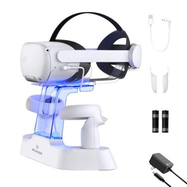 Imagem de NexiGo Base De Carregamento Enhanced Com Luz Led [Liga/Desliga] Para Oculus Quest 2, [Suporte Bateria Elite Strap], Suporte Fone Ouvido E Controle, 2 Baterias Recarregáveis, Carregador Usb-C