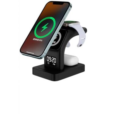Imagem de Base de Carregamento Carregador Mag-Safe 5 em 1, Carregador Indução sem Fio com Luz Noturna, Compatível com iPhone, Apple Watch e AirPods, Preto