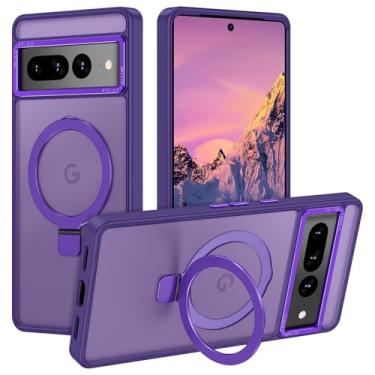 Imagem de Casehas Capa para Google Pixel 7 Pro com suporte magnético invisível [proteção militar contra quedas] [compatível com MagSafe] à prova de choque, fina, translúcida, fosca, antiderrapante, roxa