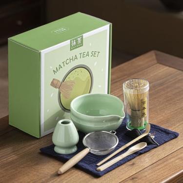 Imagem de Cilkus Conjunto De Batedores Matcha, 8 Peças Com Tigela Cerâmica, Batedor Bambu, Suporte, Concha, Peneira E Pano Prato, Kit Japonês Completo Para Presente Cerimônia
