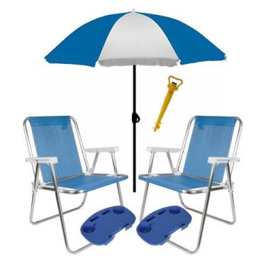Imagem de Kit Praia 2 Cadeira Alta Sannet + Guarda Sol + Saca Areia + 2 Mesa Por