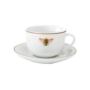 Imagem de Xícara para Café com Pires Abelha em Porcelana Branca 80 ml LHermitege