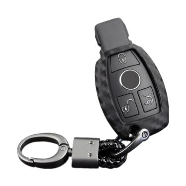 Imagem de M.JVisun Protetor de capa de textura de fibra de carbono de borracha de silicone macia para Mercedes-Benz Fob, capa de chaveiro de carro para Mercedes A C E S Class GLK CLA GLA GLC GLE CLS SLK AMG E260l C200l - chaveiro de trama preta