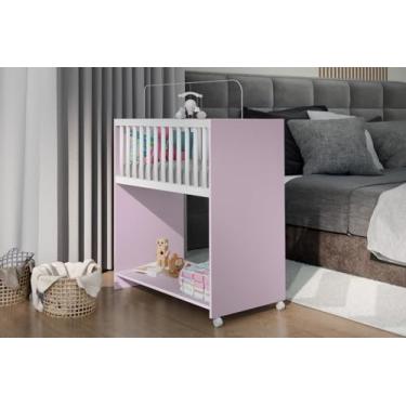 Imagem de Mini Berço Portátil com Rodízios E Colçhao 2 em 1 + Mesa Infantil Multiuso com Prateleiras Rose