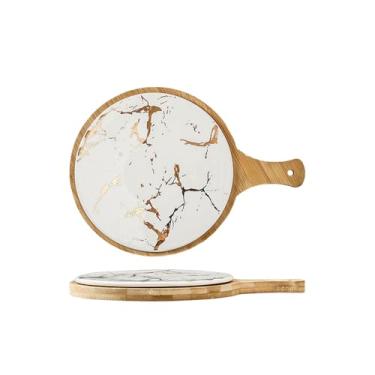 Imagem de Prato de bife com placa de mármore de personalidade criativa de mesa isolada - branca com suporte - pequeno