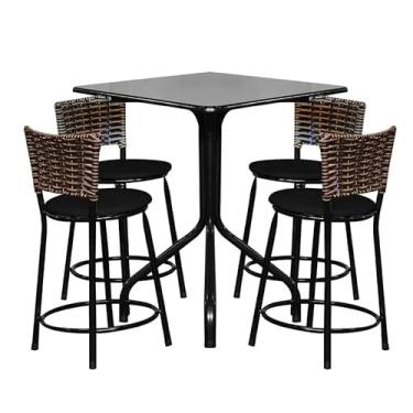 Imagem de Conjunto Mesa Quadrada 70cm Preta Com 4 Banquetas Junco Cappuccino