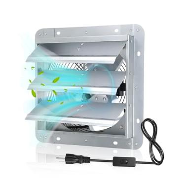 Imagem de Aibabcue Exaustor de obturador, ventilador de parede de 25 cm com interruptor ON/OFF, 820 CFM, 1650 RPM, ventilador de ventilação do sótão para estufa, celeiro, garagem, galpão, ventiladores de