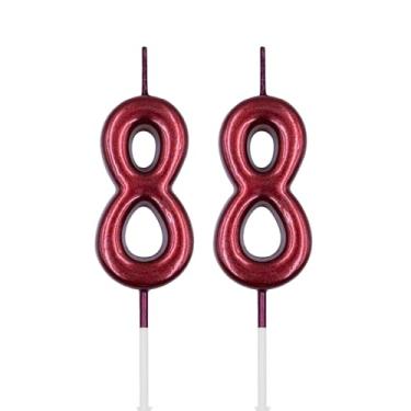 Imagem de Velas de aniversário de 88 anos, vela vermelha número 88 8 para bolo, decoração de topo de bolo de feliz aniversário para festa de aniversário de aniversário